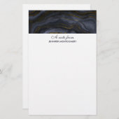 モダンブラック&金ゴールドアガテストーン抽象芸術 便箋 (正面/裏面)