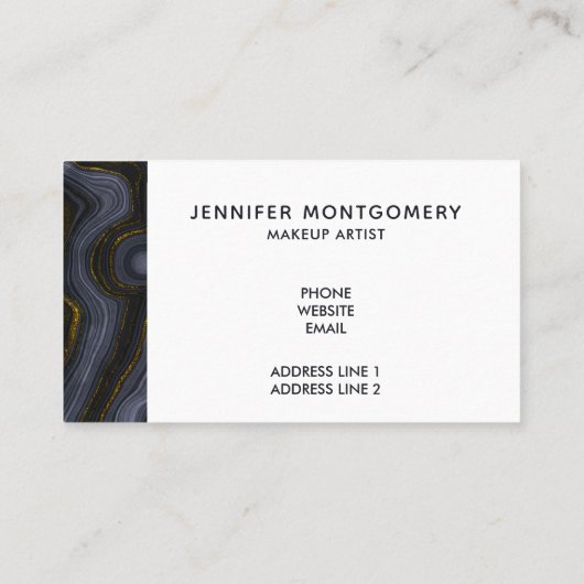 モダンブラック&金ゴールドアガテストーン抽象芸術 名刺 (裏面)