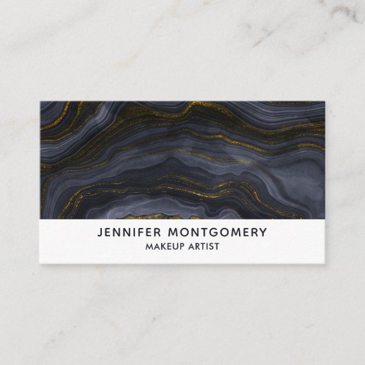 モダンブラック&金ゴールドアガテストーン抽象芸術 名刺 (正面)