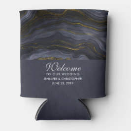 モダンブラック&金ゴールドアガテストーン抽象芸術 缶クーラー