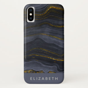 モダンブラック&金ゴールドアガテストーン抽象芸術 iPhone X ケース
