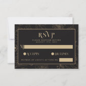 モダンブラック&金ゴールドアネモネフローラ結婚ズ 出欠カード (正面)