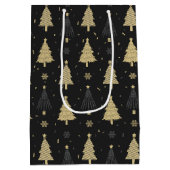 モダンブラック&金ゴールドエレガントクリスマスツリーパターン ミディアムペーパーバッグ (裏面)