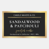 モダンブラック&金ゴールドエレガントジャー包装用キャンドル 長方形シール (正面)