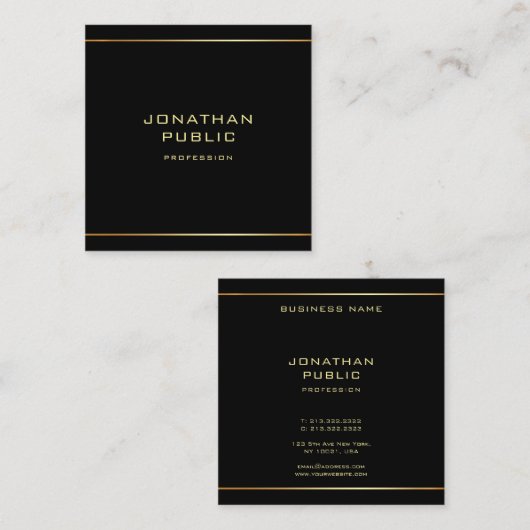 モダンブラック&金ゴールドエレガントプロフェッショナルテンプレート スクエア名刺 (正面/裏面)