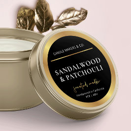 モダンブラック&金ゴールドキャンドルサークルラベル包装 ラウンドシール