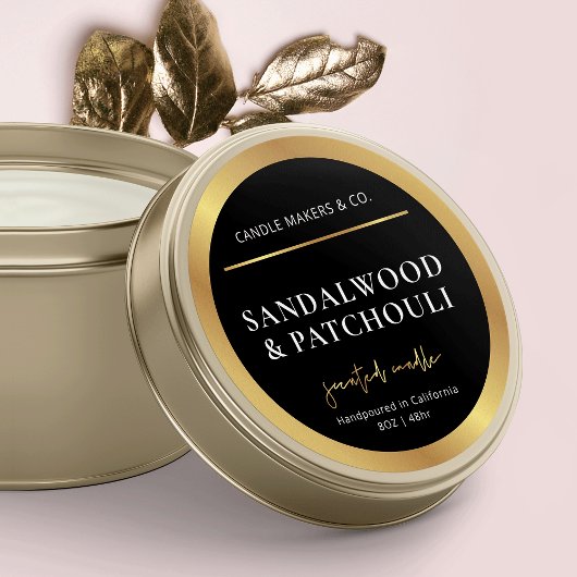 モダンブラック&金ゴールドキャンドルサークルラベル包装 ラウンドシール