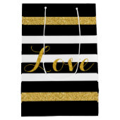 モダンブラック&金ゴールドグリッターストライプ ミディアムペーパーバッグ (裏面)