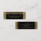 モダンブラック&金ゴールドストライプ&レース スキニー名刺 (正面/裏面)