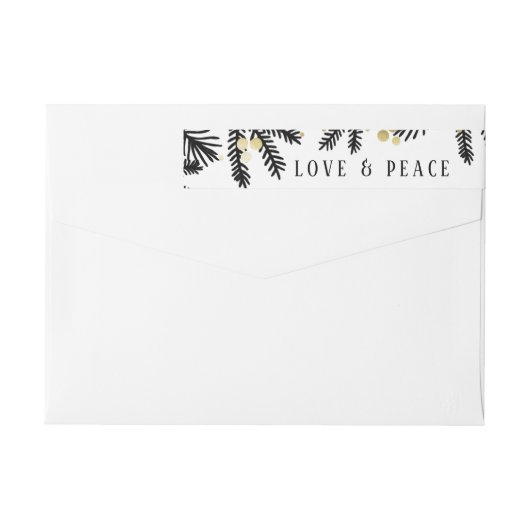 モダンブラック&金ゴールドパイン&ベリー住所 シール ラップアラウンドラベル (裏面)