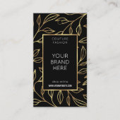 モダンブラック&金ゴールドフローラ衣料つるラベル 名刺 (正面)