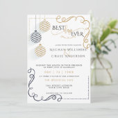 モダンブラック&金ゴールドホリミニマルディバウブル 招待状 (スタンド正面)