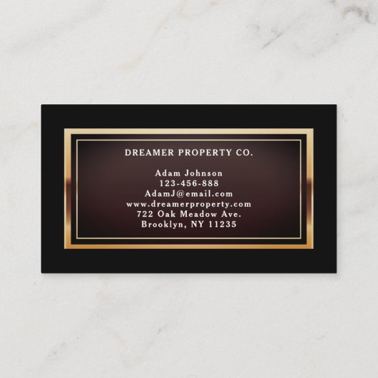 モダンブラック&金ゴールド実在エテート 名刺 (裏面)