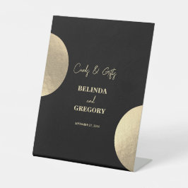 モダンブラック&金ゴールド抽象芸術ウェディングカードギフト 台座サイン