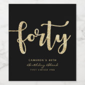 モダンブラック&金ゴールド40歳の誕生日パーソナライズされた ワインラベル (シングルラベル)