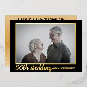 モダンブラック&金ゴールド50結婚周年 箔招待状