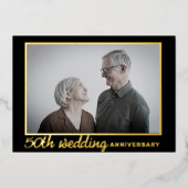 モダンブラック&金ゴールド50結婚周年 箔招待状 (正面)