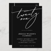 モダンブラック 21歳の誕生日パーティー 招待状 (正面/裏面)