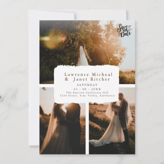 モダンブラック 3枚の写真で魅せる ミニマルな招待状 セーブザデート (正面)