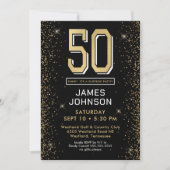 モダンブラック 50歳 サプライズバースデーパーティー 招待状 (正面)