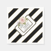 モダンブラックnホワイトストライプのバラブライダルシャワー スタンダードカクテルナプキン (正面)