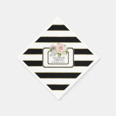 モダンブラックnホワイトストライプのバラブライダルシャワー スタンダードカクテルナプキン (角)