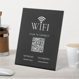 モダンブラックWiFiネットワークパスワードQRコードサイン 台座サイン
