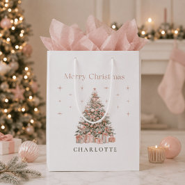モダンブラッシュクリスマスツリーパーソナルギフトバッグ ミディアムペーパーバッグ