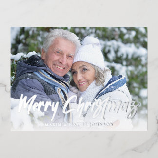 モダンブラッシュスクリプト メリークリスマス 冬の写真 箔シーズンポストカード