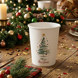 モダンブラッシュストローククリスマスツリー 紙コップ
