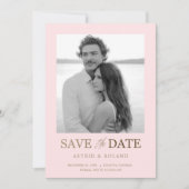 モダンブラッシュピンクとゴールドの写真を使った結婚式の延期案内状 セーブザデート (正面)