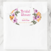 モダンブラッシュピンクのワイルドフラワー#2 ブライダルシャワー 楕円形シール (バッグ)