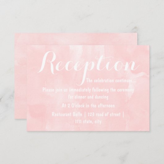 モダンブラッシュピンクの水彩画ウェディングレセプション エンクロージャーカード (正面/裏面)