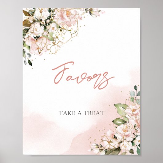 モダンブラッシュピンク フラワーロゴ ゴールド ボヘミアンフェイバーズサイン ポスター (正面)