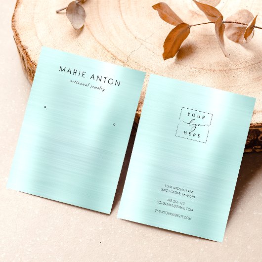 モダンブラッシュメタルアクアイヤリングディスカード 名刺