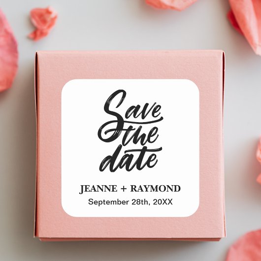 モダンブラッシュレタリングのカスタム結婚式Save the Date スクエアシール