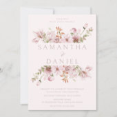 モダンブラッシュ＆ダスティーローズフラワーウェディング 招待状 (正面)