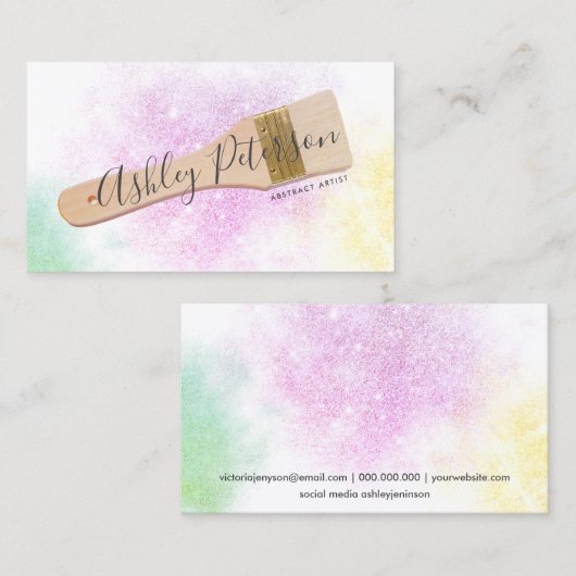 モダンブラ絵を描シアーティストのフォトピンクグリッター 名刺 (正面/裏面)