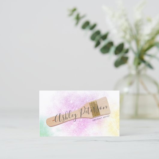 モダンブラ絵を描シアーティストのフォトピンクグリッター 名刺 (スタンド正面)