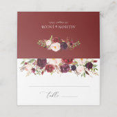 モダンブルゴーニュと赤面フローラ結婚ズ プレイスカード (外部開封)