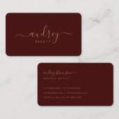 モダンブルゴーニュと金ゴールドの署名タイポグラフィ 名刺 (正面/裏面)
