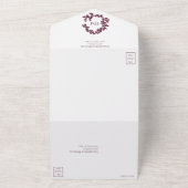 モダンブルゴーニュの葉冠モノグラム結婚の オールインワン招待状 (外側)