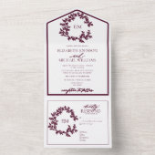 モダンブルゴーニュの葉冠モノグラム結婚の オールインワン招待状 (内側)