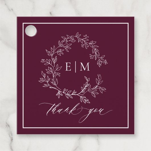 モダンブルゴーニュの葉冠モノグラム結婚の フェイバータグ (正面)