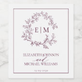 モダンブルゴーニュの葉冠モノグラム結婚の ワインラベル (シングルラベル)