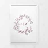 モダンブルゴーニュの葉冠モノグラム結婚の 三つ折り招待状 (カバー)