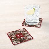 モダンブルゴーニュイニシャル名写真 スクエアペーパーコースター (インサイチュ)