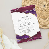モダンブルゴーニュフェイク金ゴールドパープルミックスアゲ結婚ート 招待状
