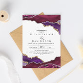 モダンブルゴーニュフェイク金ゴールドパープルミックスアゲ結婚ート 招待状