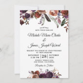 モダンブルゴーニュフローラウォーター結婚カラー 招待状 (正面)